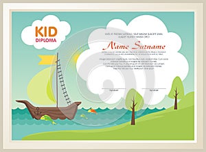 Adorable kid diploma with nature landscape