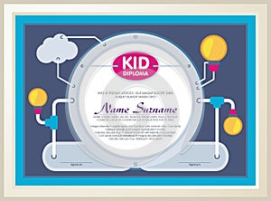 Adorable kid diploma with Technology construction