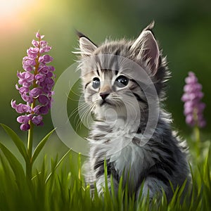 Adorable kitten captivated by the beauty of natures wonders