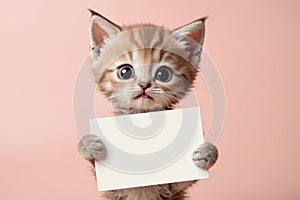Adorable kitten holding a blank sign