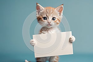 Adorable kitten holding a blank sign