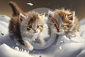 Adorable Kittens Running and Playing in the Snow