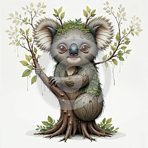 Adorable Koala Merging with Nature: A Whimsical Digital Painting photo