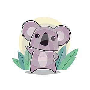 Adorable Koala Standing Waving Hand Animal Zoo Flat Cartoon Character