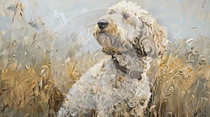 Adorable Labradoodle: Charming Portrait of a White Fluffy Companion