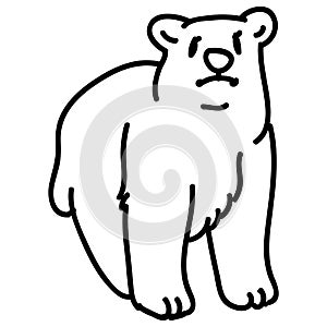 Adorable Line art Polar Bear Clip Art. Arctic Animal Icon. Hand Drawn kawaii Carnivore Motif Illustration Doodle In Flat Color.