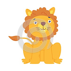 Adorable lion cub. Cute wild jungle animal cartoon vector illustration