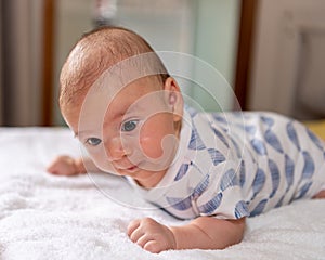 Adorable little baby boy during tummy time