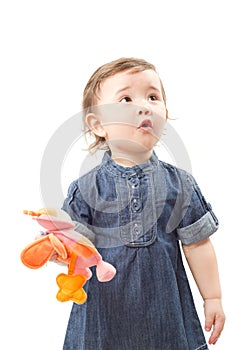 Adorable little baby girl with toy