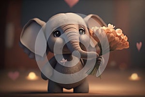 Adorable little elephant with flowers for Valentine\'s Day