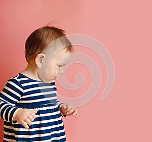 Adorable Little Fairy Baby Girl Feel Good and Smile on Pink