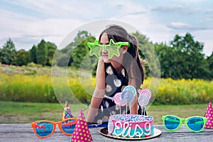 Adorable little girl on a birthday party