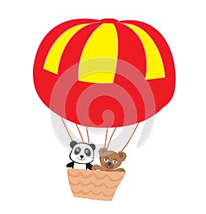 Adorable little teddies in an air balloon