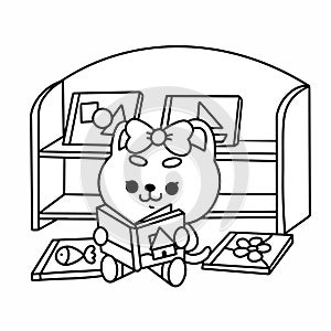 Adorable little teddy reading book coloring page