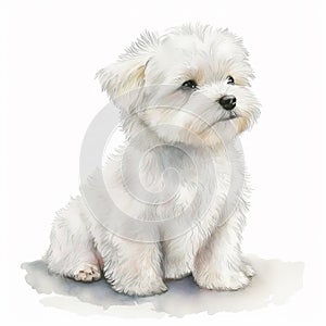 Adorable Maltese Puppy in Watercolor: A Delightful Addition to Your Designs and Projects AI Generated photo