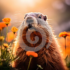 Adorable Marmotte Portrait in Dreamy Bokeh - generative ai photo