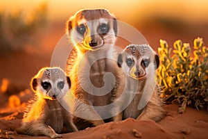 Adorable meerkat family journeying through the breathtaking african safari landscape photo