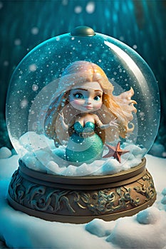 Adorable Mermaid in Novelty Snow Globe Illustration