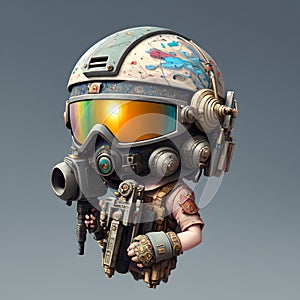 Adorable miniature plastic figurine of a tough cat in painted combat gear and helmet, AI generated