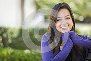 Adorable Mixed Race Female Student Portrait on School Campus