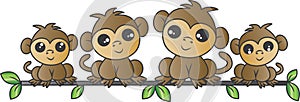 Adorable monkey family sitting on a branch