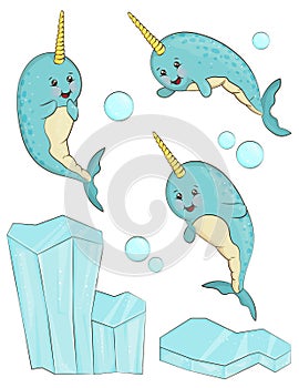 Adorable narwhal fish character