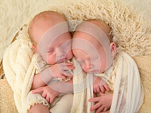 Closeup identical newborn twins