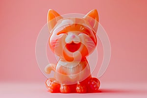 Adorable Orange Cartoon Cat Figurine with Laughing Face and Pink Background Cute Cat Ornament for Decor, Gifts, and Collectors photo