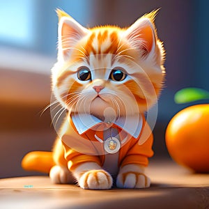 adorable orange puffy kitten in a realistic portrayal