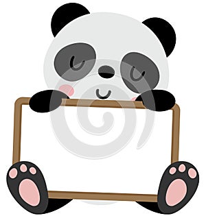 Adorable panda with a blank signboard