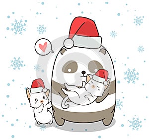 Adorable panda and cat characters in Christmas day