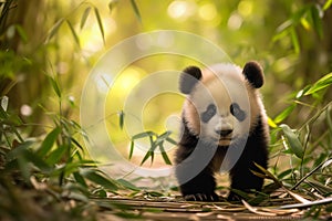 Adorable Panda Cub in a Bamboo Grove