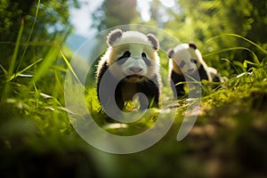 Adorable Panda Cubs in a Bamboo Grove