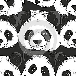 Adorable Panda Faces Seamless Pattern. AI Generated