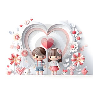 Adorable Paper Art for Valentine\'s Day: Cute Boy and Girl Delights for Love - Generative AI