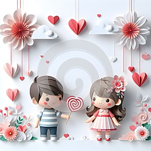 Adorable Paper Art for Valentine\'s Day: Cute Boy and Girl Delights for Love - Generative AI