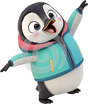 Cute penguin cartoon character, charming, playful, and fun. photo