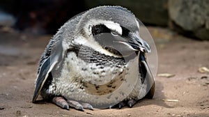 A comical penguin waddling on its belly created with Generative AI