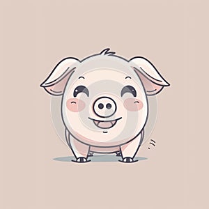 Adorable Piglet Outline in Cartoon Style on Clear Background .