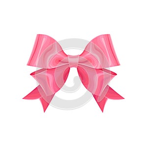 Adorable pink double ribbon bow. Design element for holiday decoration, greeting card print, invitation, wedding decor