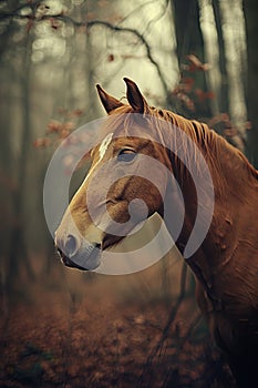 Adorable ponies grazing in meadow with copy space. Vertical composition for your design needs