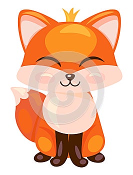 Adorable princess bright fox with a crown on her head. Cute orange forest animal