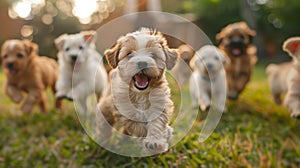 puppy playtime, adorable puppies frolicking in the yard, enjoying carefree and lively playtime photo
