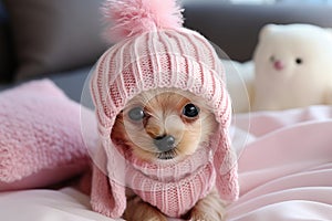 Adorable puppy in cozy clothes.The perfect Puppy Day dream.Dog love in pastel colors,animal concept