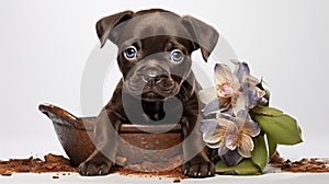 An adorable puppy, a loyal companion, looking at the camera. generated by AI tool