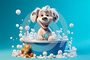 Adorable Puppy in Shampoo Foam - Dog Wash - Generative AI