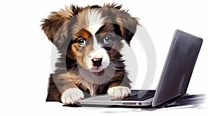 Adorable Puppy Struggles To Use Computer In A Surreal Setting