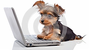 Adorable Puppy Trying To Use A Computer - Cute And Funny Yankeecore Style