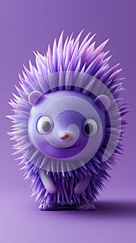 Adorable Purple Cartoon Hedgehog with Spiky Quills on Vibrant Lavender Background photo