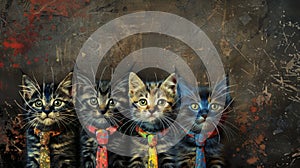 Adorable Quartet of Kittens Against Grunge Backdrop photo